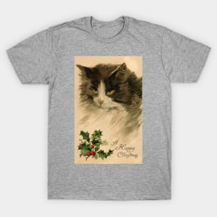 Beautiful cat with Holly wishing a happy Christmas T-Shirt